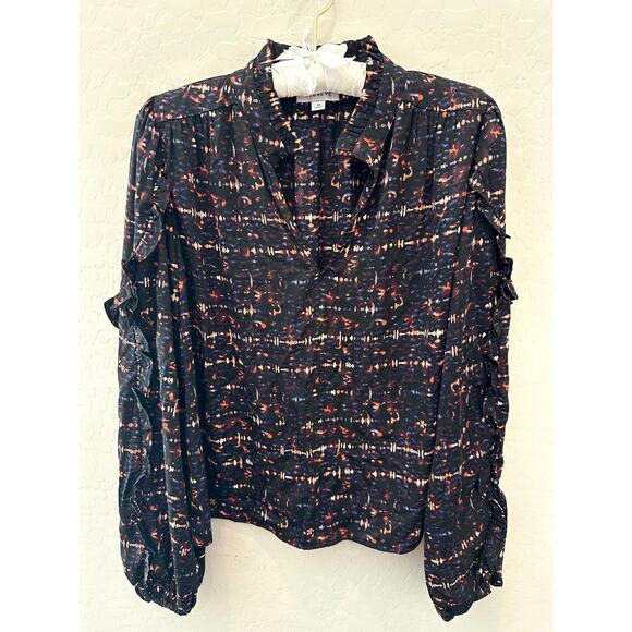EVEREVE | Black Multicolor Print Blouse Ruffle Sleeve Detail | Size Medium - Picture 1 of 7
